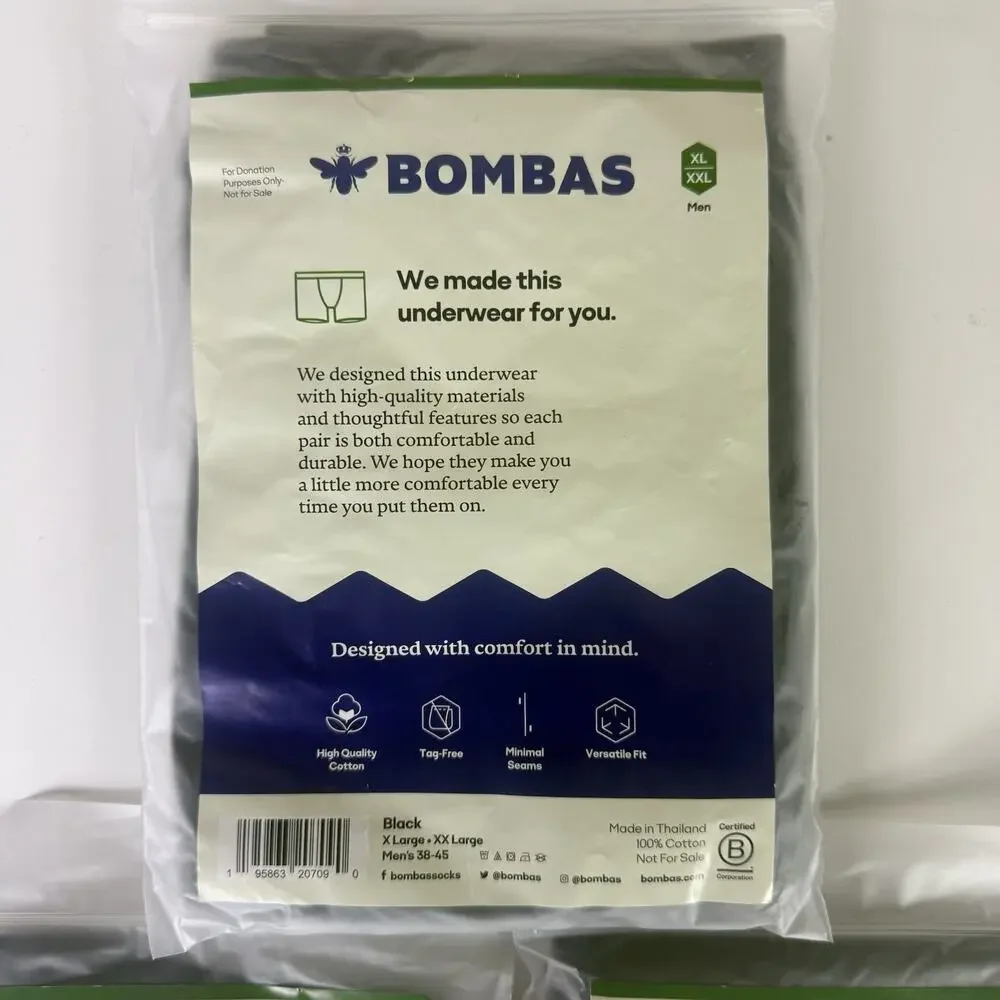 Bombas Men's Tagless Cotton Jersey Boxer Briefs Black Solid 3-Pack XL-XXL